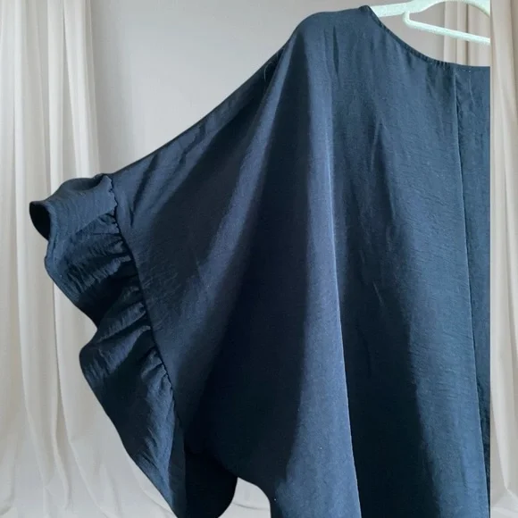 ANDREE BY UNIT Deep charcoal Black. Ruffle Sleeve Top - Picture 3 of 8